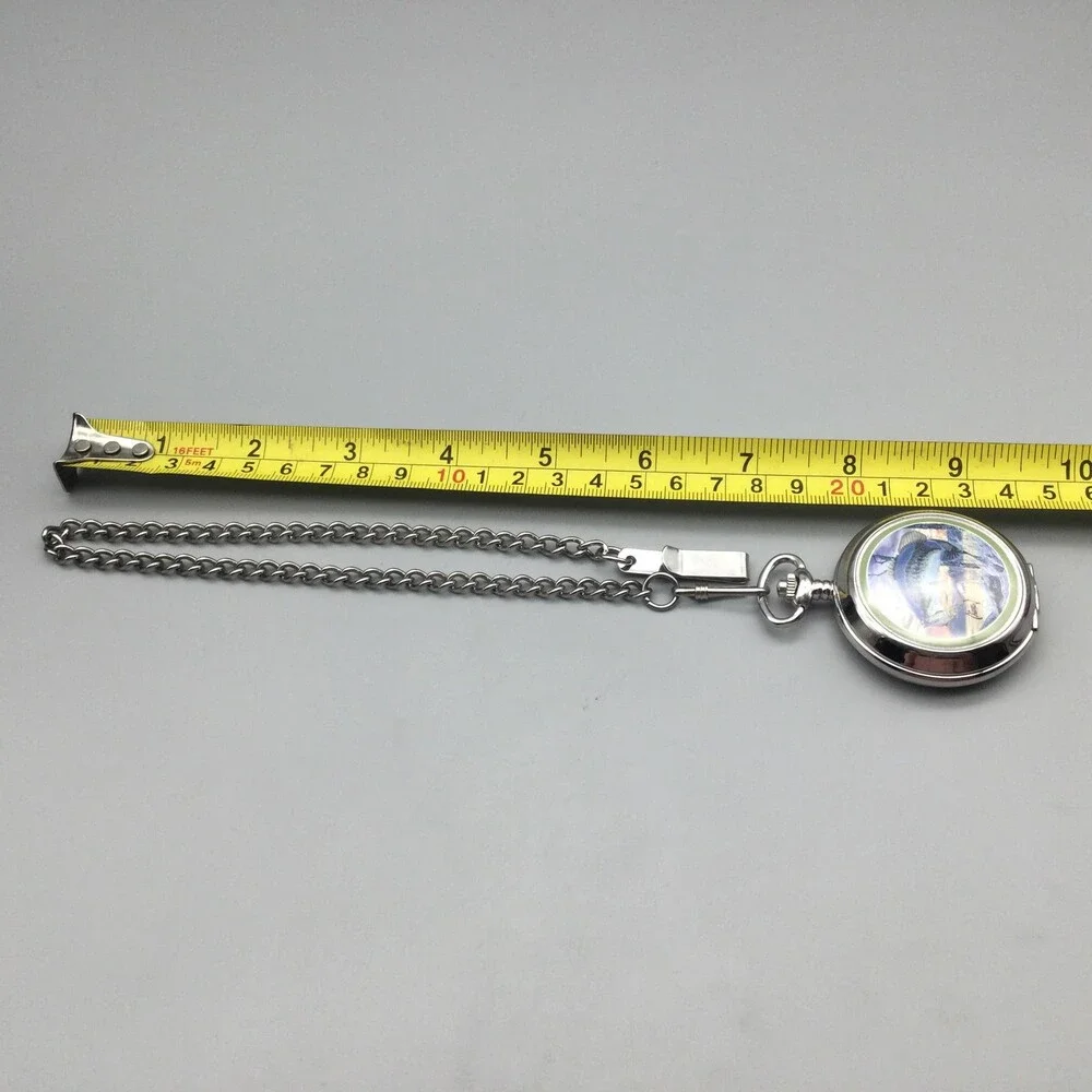 Al Agnew Bass Fish Pocket Watch Men 45mm Silver Tone Full Hunter New Battery